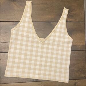 Aura Tan & White Gingham Crop Tank